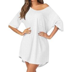 2 Pcs Women's Nightgown, Short Sleeve Sleepwear Comfy V Neck Nightshirt Sz L